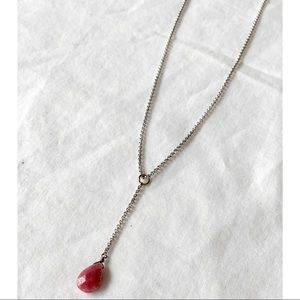 💍💫 Rose stone teardrop necklace silver chain